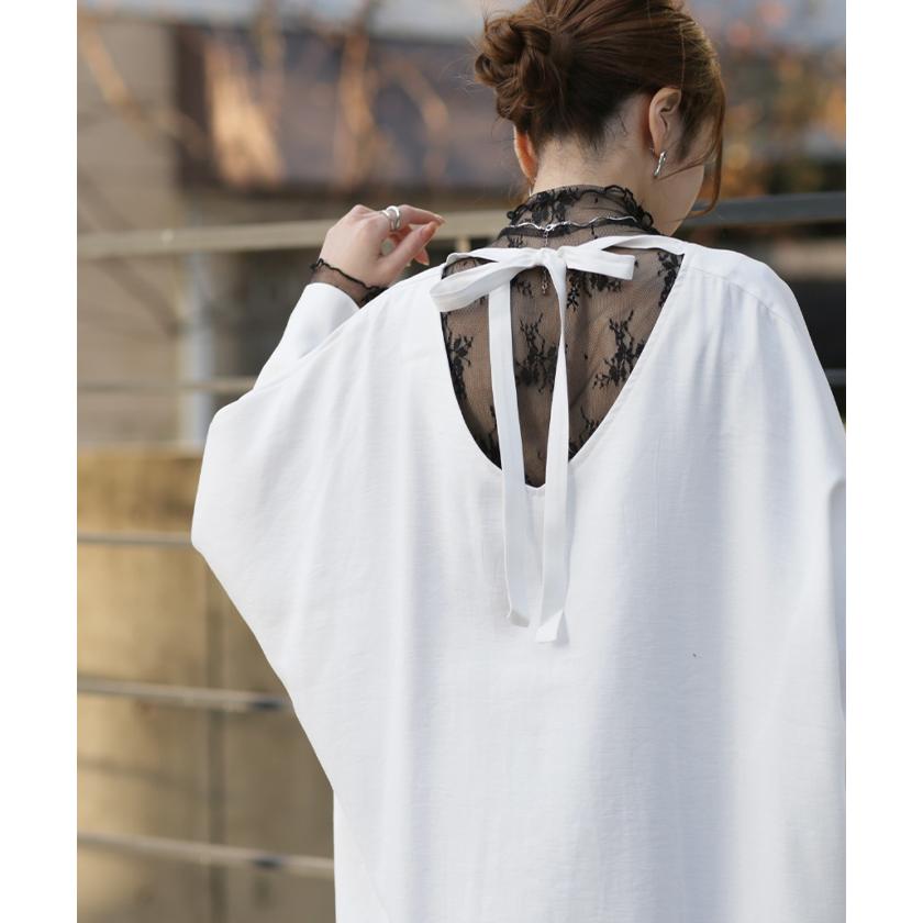 ワンピース ロングワンピース マキシワンピース レディース スリット スリットワンピース ロング レイヤード 長袖 バックリボン | HUG.U | 16