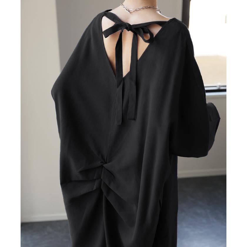 ワンピース ロングワンピース マキシワンピース レディース スリット スリットワンピース ロング レイヤード 長袖 バックリボン | HUG.U | 20