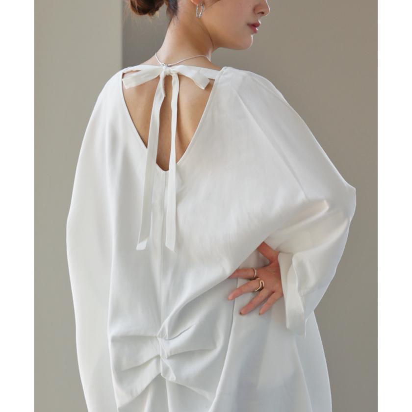 ワンピース ロングワンピース マキシワンピース レディース スリット スリットワンピース ロング レイヤード 長袖 バックリボン | HUG.U | 05