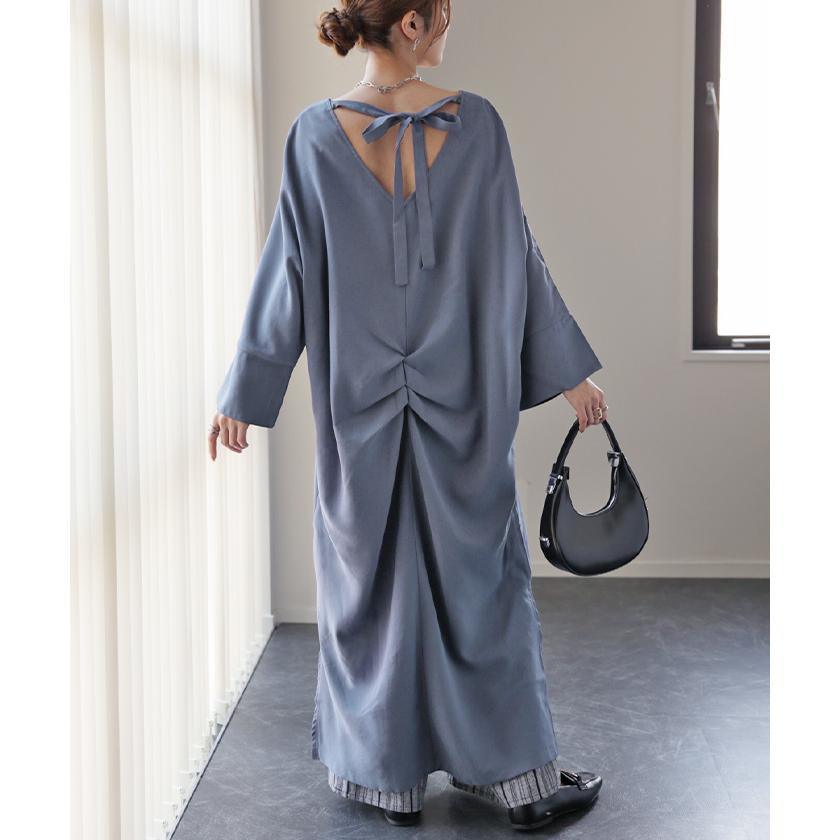 ワンピース ロングワンピース マキシワンピース レディース スリット スリットワンピース ロング レイヤード 長袖 バックリボン | HUG.U | 07