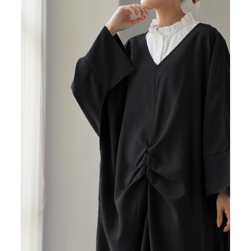 ワンピース ロングワンピース マキシワンピース レディース スリット スリットワンピース ロング レイヤード 長袖 バックリボン | HUG.U | 08