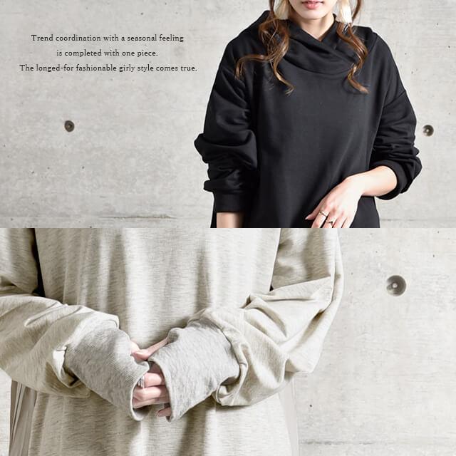 ワンピース 黒 長袖 パーカーワンピース ロング プリーツ ロングワンピース レディース | HUG.U | 09