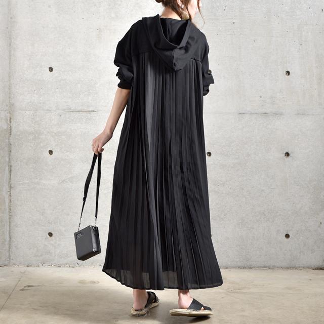 ワンピース 黒 長袖 パーカーワンピース ロング プリーツ ロングワンピース レディース | HUG.U | 11