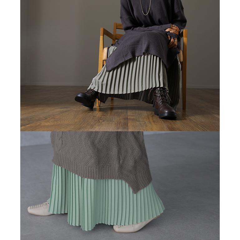 スカート ロング  プリーツ シフォン レース ペチコート インナー レイヤード | HUG.U | 18