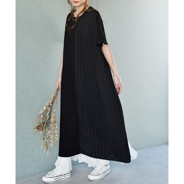 ワンピース ロングワンピース ロング マキシワンピース プリーツ レディース ロングワンピ スリットワンピース シフォン 半袖 スリット | HUG.U | 19