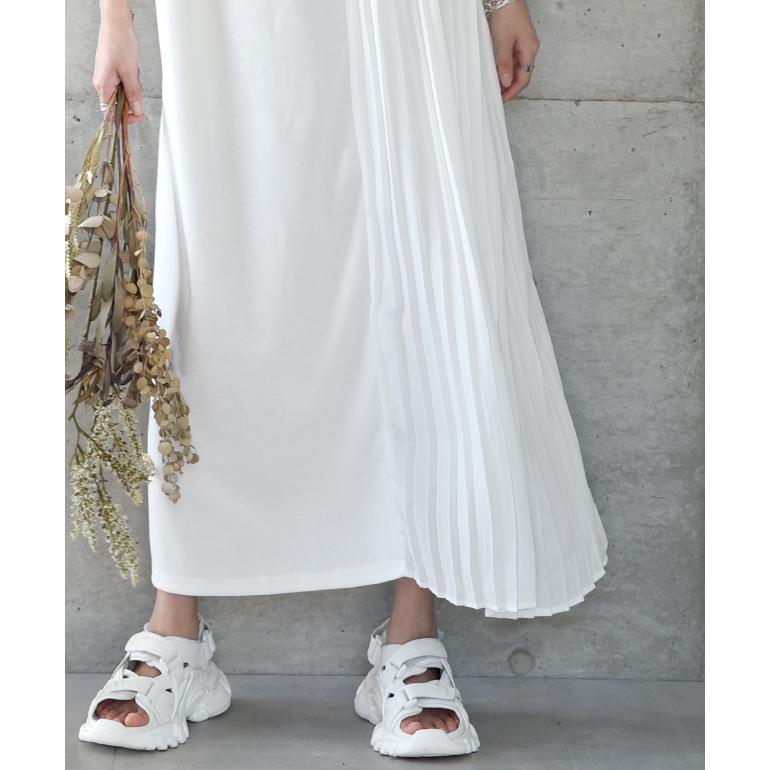 ワンピース ロングワンピース ロング マキシワンピース プリーツ レディース ロングワンピ スリットワンピース シフォン 半袖 スリット | HUG.U | 05