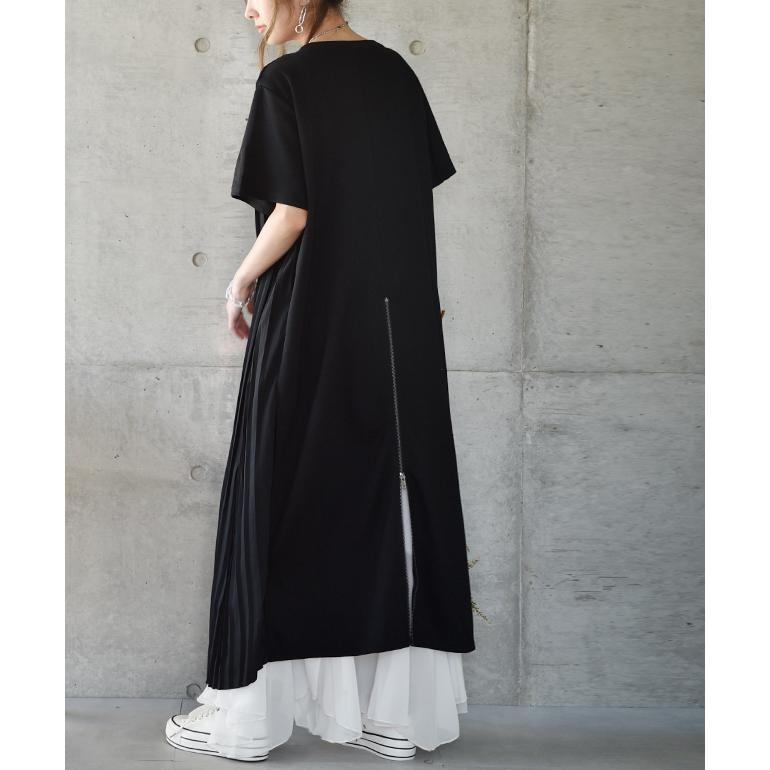 ワンピース ロングワンピース ロング マキシワンピース プリーツ レディース ロングワンピ スリットワンピース シフォン 半袖 スリット | HUG.U | 06