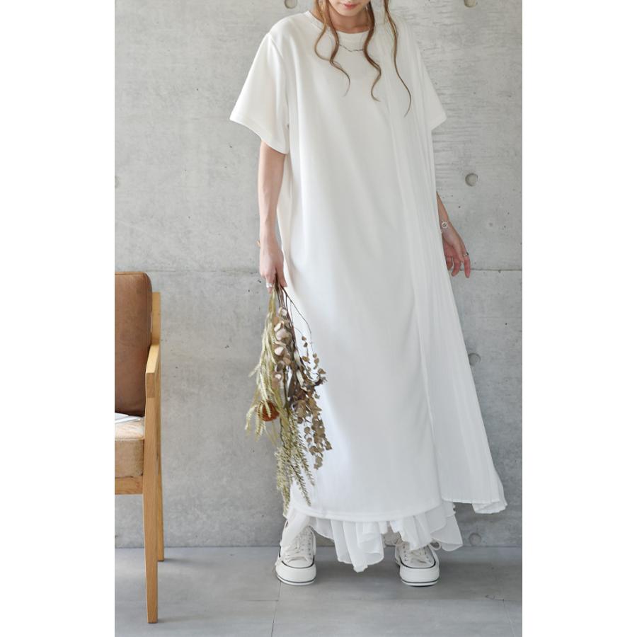 ワンピース ロングワンピース ロング マキシワンピース プリーツ レディース ロングワンピ スリットワンピース シフォン 半袖 スリット | HUG.U | 09