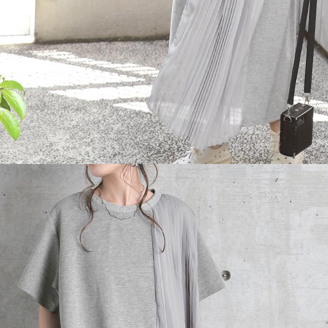 ワンピース ロングワンピース ロング マキシワンピース プリーツ レディース ロングワンピ スリットワンピース シフォン 半袖 スリット | HUG.U | 10