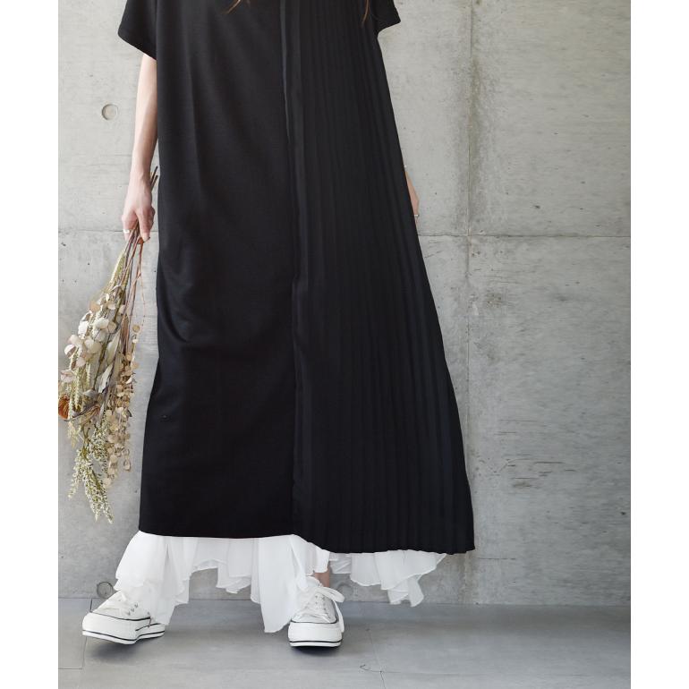 ワンピース ロングワンピース ロング マキシワンピース プリーツ レディース ロングワンピ スリットワンピース シフォン 半袖 スリット | HUG.U | 11