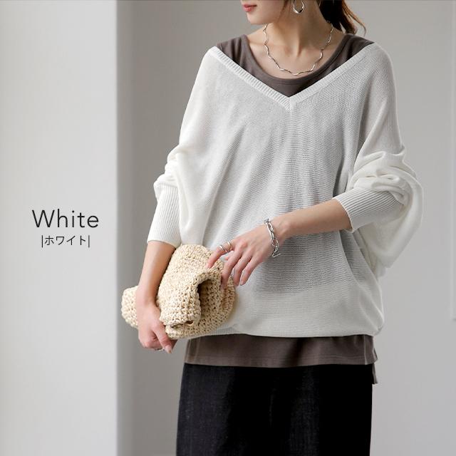 SALE ニット トップス レディース Vネックニット ニット ドルマン シアー レイヤード 長袖 | HUG.U | 18