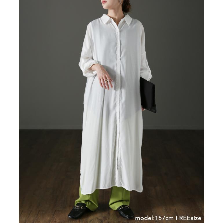 シャツワンピース シャツ バックスリット ロング ロングシャツ ワンピース チュニックトップス ロングワンピース 長袖 マキシ レディース | HUG.U | 15