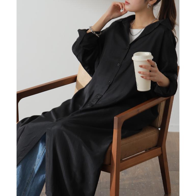 シャツワンピース シャツ バックスリット ロング ロングシャツ ワンピース チュニックトップス ロングワンピース 長袖 マキシ レディース | HUG.U | 16
