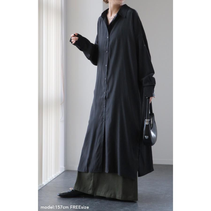シャツワンピース シャツ バックスリット ロング ロングシャツ ワンピース チュニックトップス ロングワンピース 長袖 マキシ レディース | HUG.U | 18