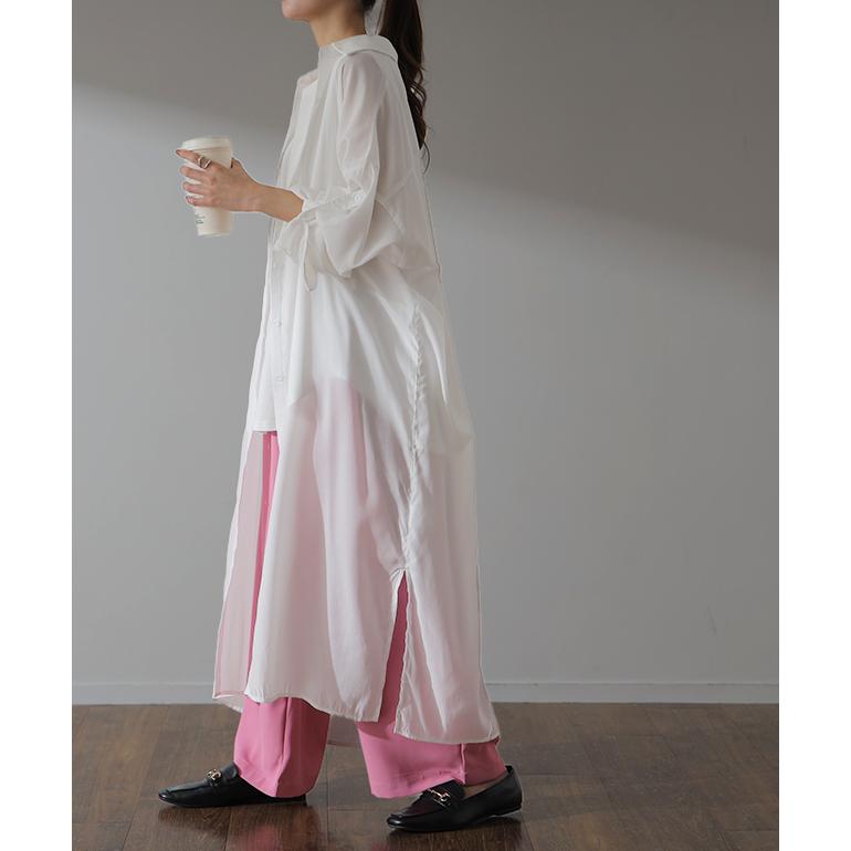 シャツワンピース シャツ バックスリット ロング ロングシャツ ワンピース チュニックトップス ロングワンピース 長袖 マキシ レディース | HUG.U | 21