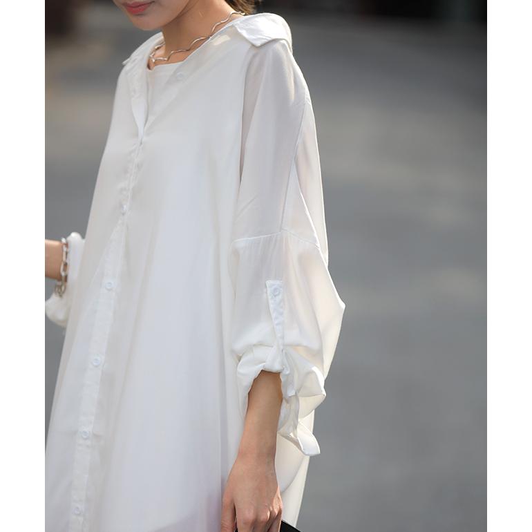 シャツワンピース シャツ バックスリット ロング ロングシャツ ワンピース チュニックトップス ロングワンピース 長袖 マキシ レディース | HUG.U | 05