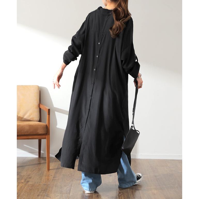 シャツワンピース シャツ バックスリット ロング ロングシャツ ワンピース チュニックトップス ロングワンピース 長袖 マキシ レディース | HUG.U | 06