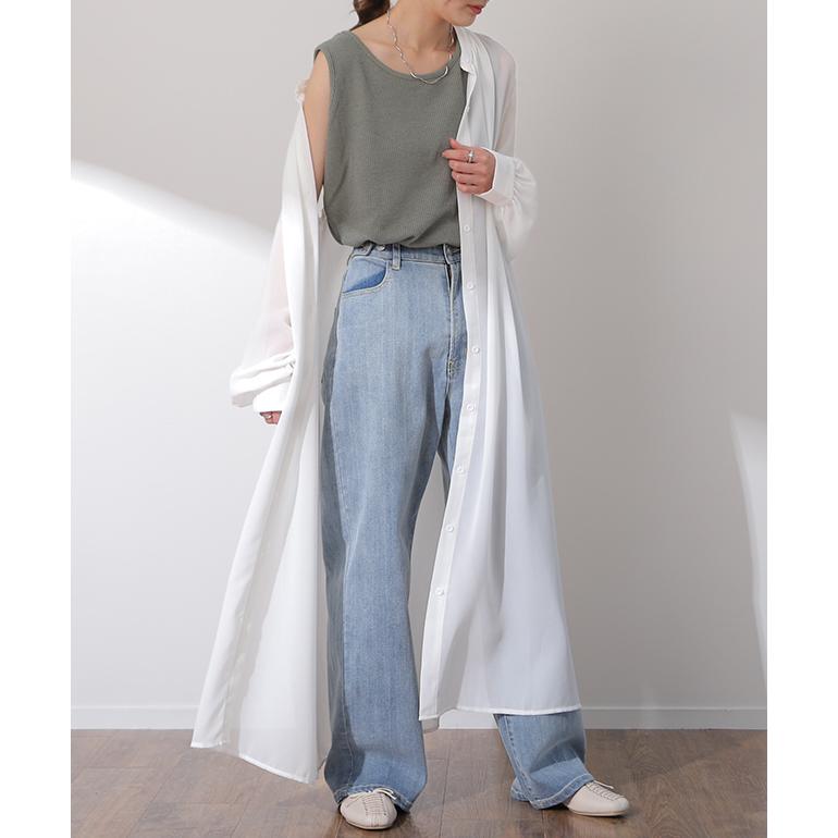 シアーシャツ 長袖 ロング シフォン ロングシャツ  ワンピース シャツ 羽織 | HUG.U | 07