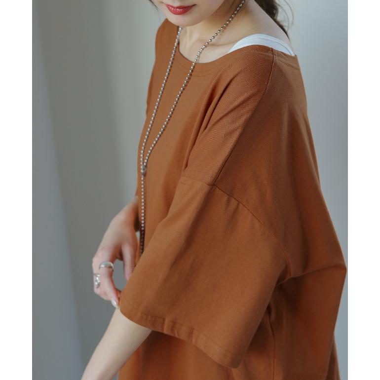 Tシャツ レディース 半袖 無地 綿 カットソー ビッグシルエット Uネック シンプル | HUG.U | 13