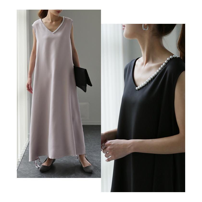 ワンピース ノースリーブ ロングワンピース パール フォーマル ドレス 結婚式 | HUG.U | 17