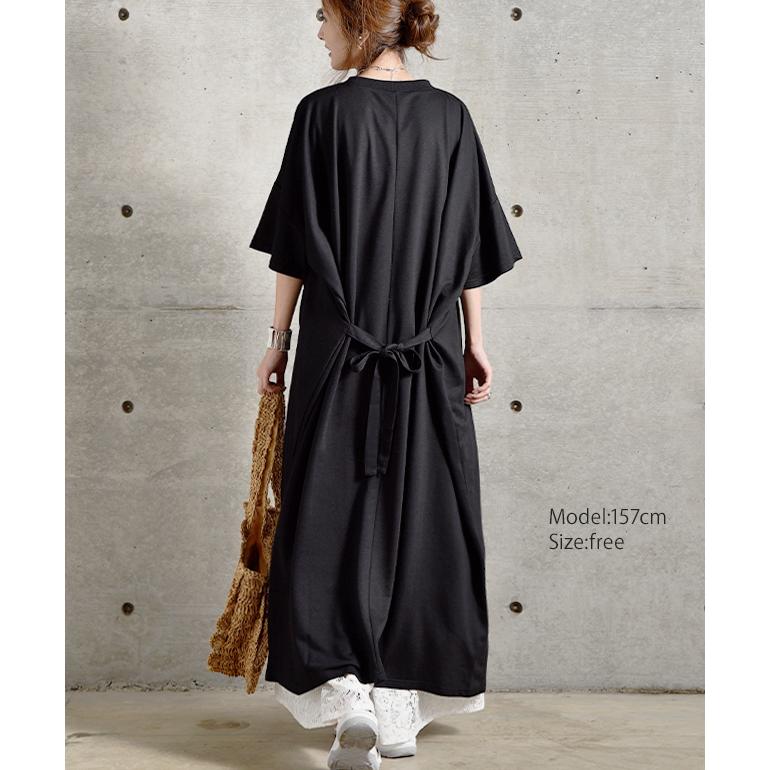 ワンピース マキシワンピース レディース ワンピ ロングワンピース ロングワンピ ロング マキシ 半袖 リボン バックリボン 体型カバー | HUG.U | 10