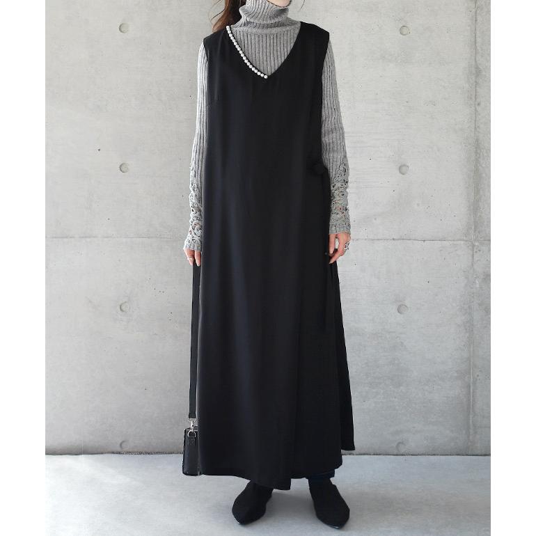 ワンピース ロング 黒 パール ロングワンピース ノースリーブ 結婚式ワンピース パーティードレス 結婚式 Vネック オケージョン | HUG.U | 05