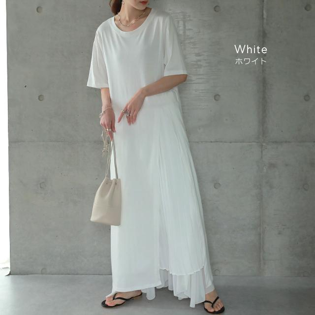 ワンピース プリーツ ロングワンピース ロング マキシワンピース Tシャツワンピース レディース プリーツワンピース 半袖 体型カバー | HUG.U | 14