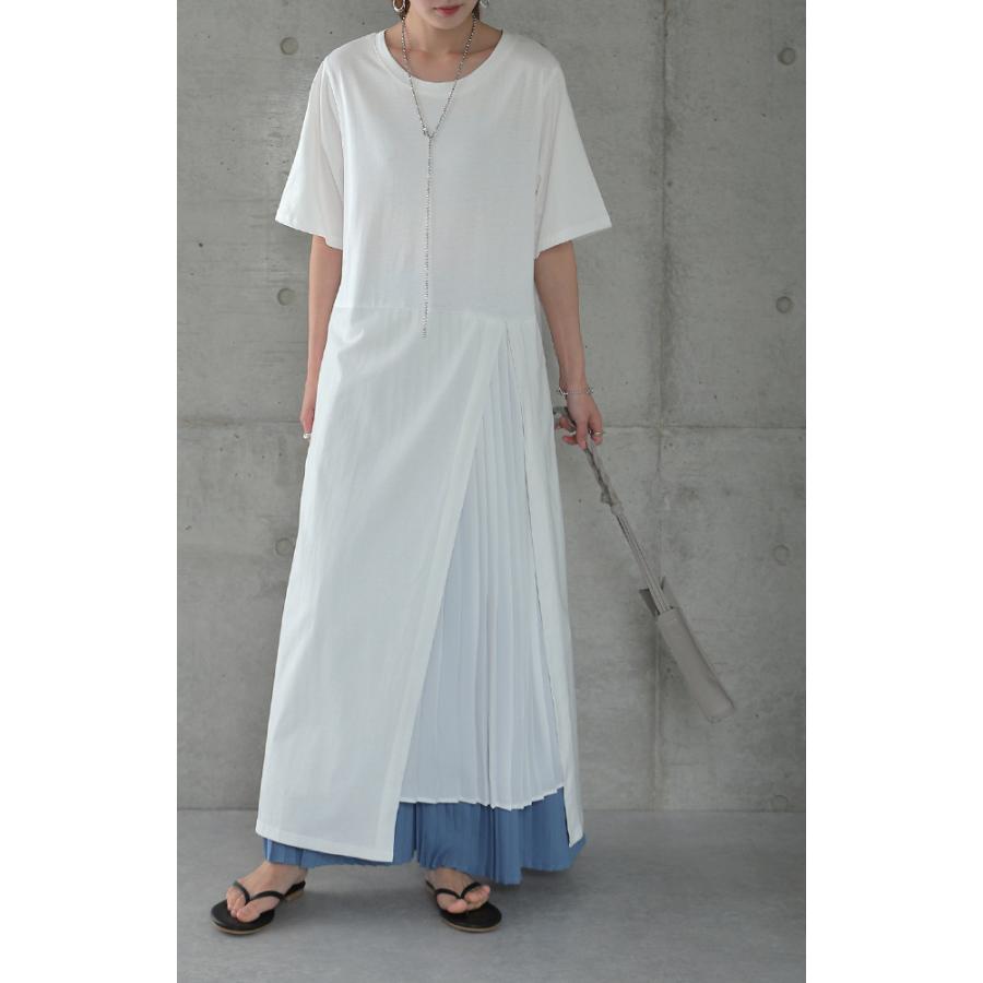 ワンピース プリーツ ロングワンピース ロング マキシワンピース Tシャツワンピース レディース プリーツワンピース 半袖 体型カバー | HUG.U | 19