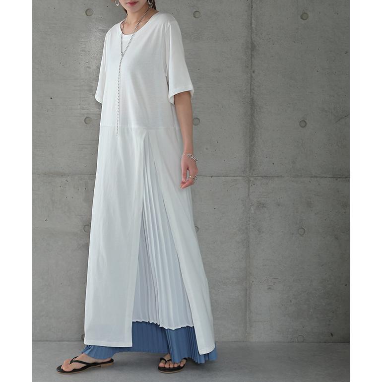 ワンピース プリーツ ロングワンピース ロング マキシワンピース Tシャツワンピース レディース プリーツワンピース 半袖 体型カバー | HUG.U | 08
