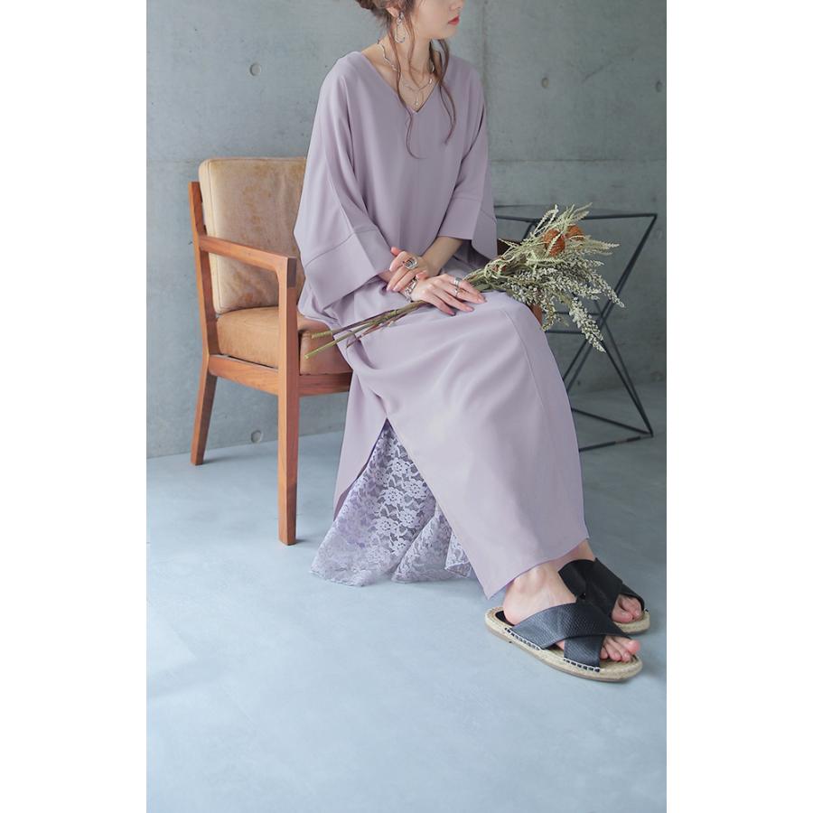 ワンピース レディース ロングワンピース ロング マキシワンピース スリット 半袖 Aライン フレア きれいめ ドルマン 無地 大きいサイズ | HUG.U | 13