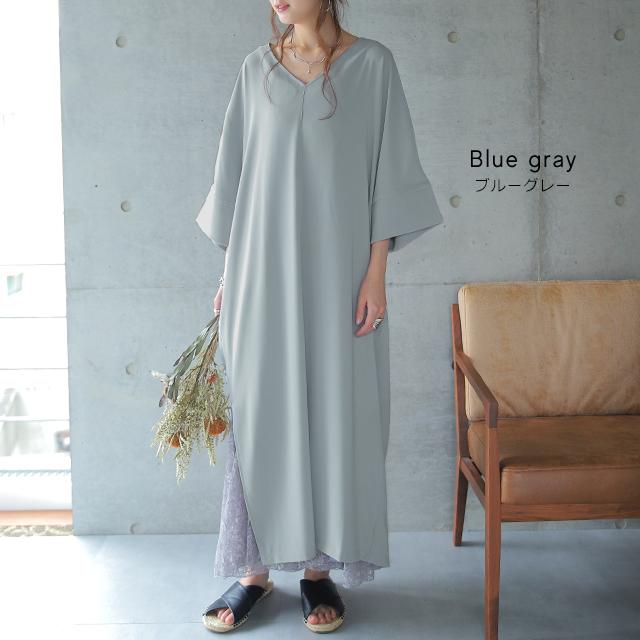 ワンピース レディース ロングワンピース ロング マキシワンピース スリット 半袖 Aライン フレア きれいめ ドルマン 無地 大きいサイズ | HUG.U | 18