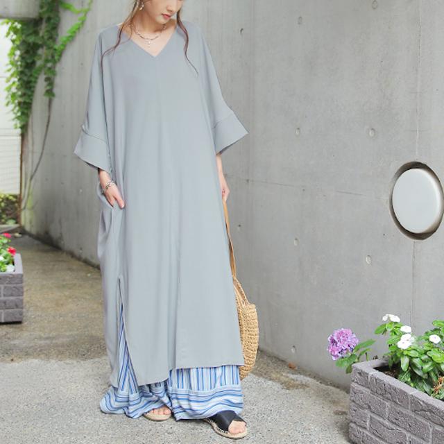 ワンピース レディース ロングワンピース ロング マキシワンピース スリット 半袖 Aライン フレア きれいめ ドルマン 無地 大きいサイズ | HUG.U | 06