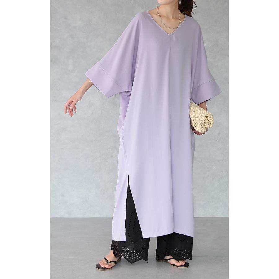 ワンピース レディース ロングワンピース ロング マキシワンピース スリット 半袖 Aライン フレア きれいめ ドルマン 無地 大きいサイズ | HUG.U | 09