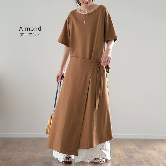 ワンピース レディース ロングワンピース ロング 半袖 丸首 ウエストリボン 体型カバー | HUG.U | 18