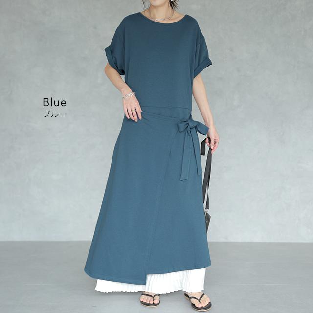 ワンピース レディース ロングワンピース ロング 半袖 丸首 ウエストリボン 体型カバー | HUG.U | 20