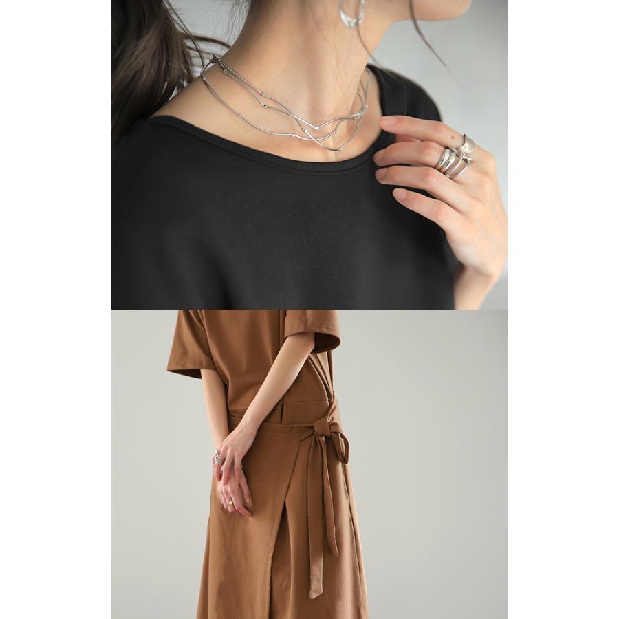 ワンピース レディース ロングワンピース ロング 半袖 丸首 ウエストリボン 体型カバー | HUG.U | 21