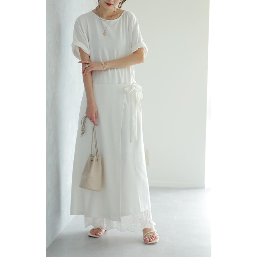 ワンピース レディース ロングワンピース ロング 半袖 丸首 ウエストリボン 体型カバー | HUG.U | 08