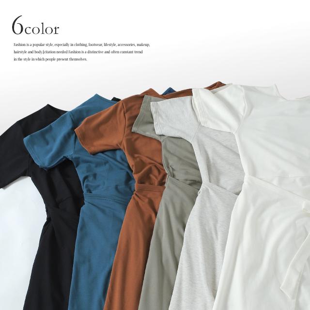 ワンピース レディース ロングワンピース ロング 半袖 丸首 ウエストリボン 体型カバー | HUG.U | 09