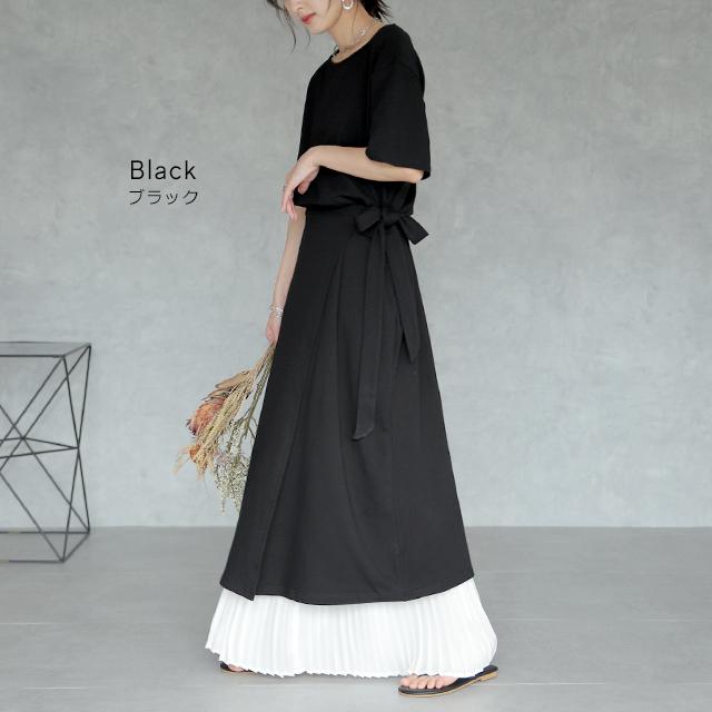 ワンピース レディース ロングワンピース ロング 半袖 丸首 ウエストリボン 体型カバー | HUG.U | 14