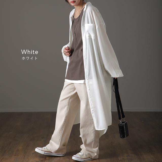 シャツ レディース シアーシャツ ロングシャツ ロング ワンピース 長袖 シアー | HUG.U | 16