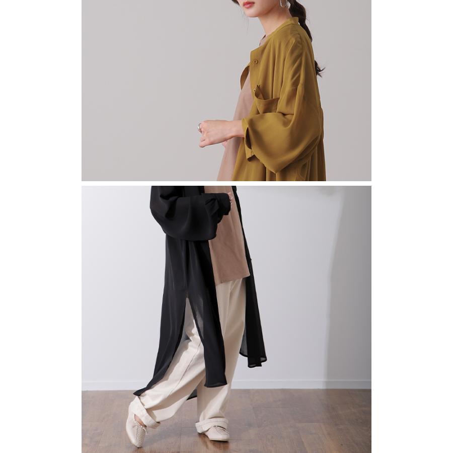 シャツ レディース シアーシャツ ロングシャツ ロング ワンピース 長袖 シアー | HUG.U | 08