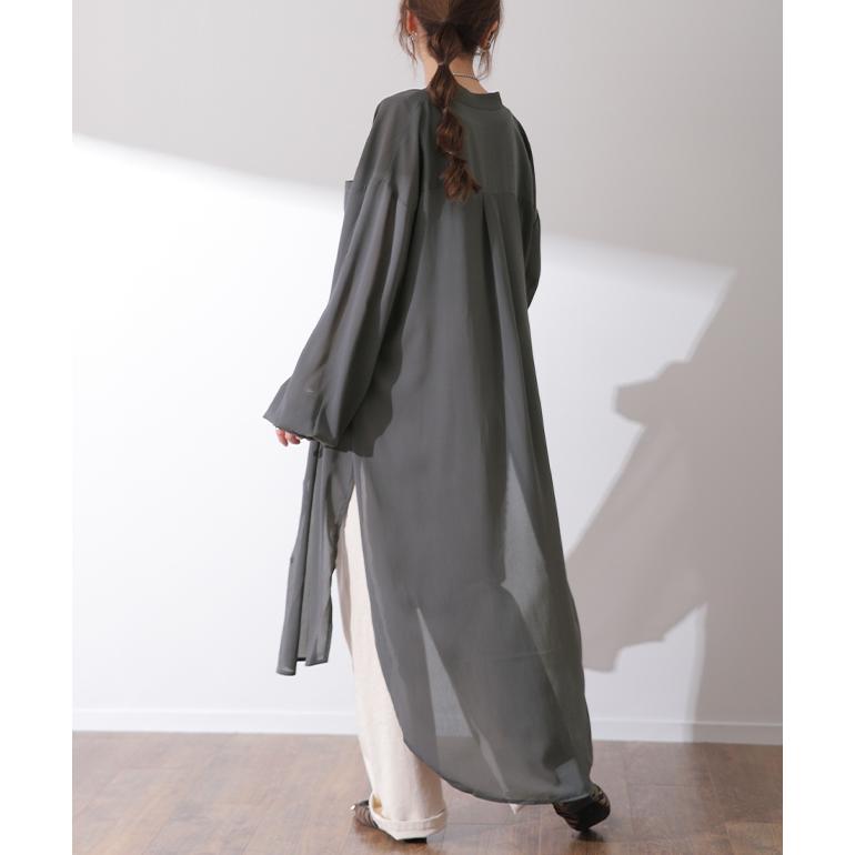 シャツ レディース シアーシャツ ロングシャツ ロング ワンピース 長袖 シアー | HUG.U | 10