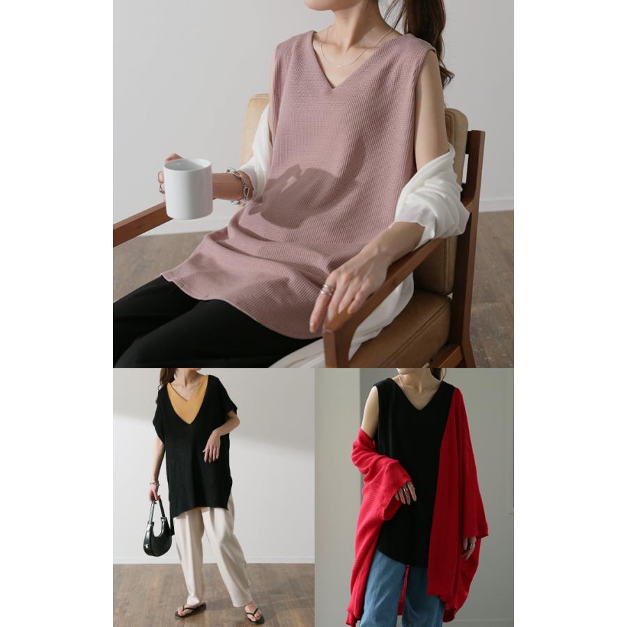 タンクトップ レディース レイヤード ワッフル生地 インナー Vネック | HUG.U | 26