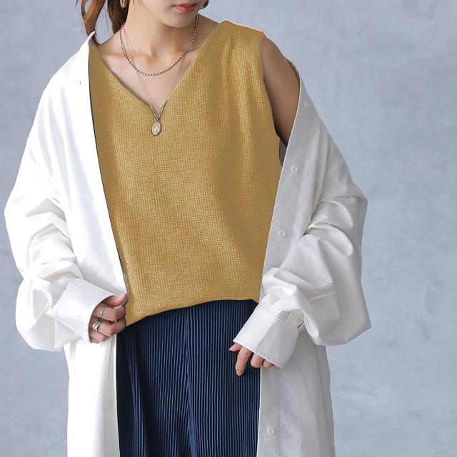 タンクトップ レディース レイヤード ワッフル生地 インナー Vネック | HUG.U | 10