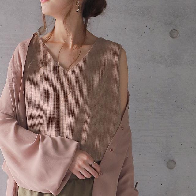 タンクトップ レディース レイヤード ワッフル生地 インナー Vネック | HUG.U | 12