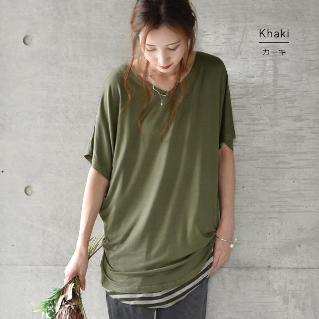 トップス レディース Tシャツ カットソー 半袖 Vネック 無地 シンプル ドルマン | HUG.U | 19