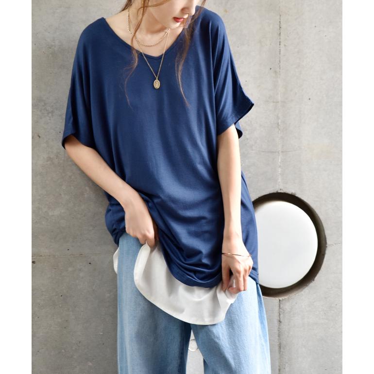 トップス レディース Tシャツ カットソー 半袖 Vネック 無地 シンプル ドルマン | HUG.U | 26