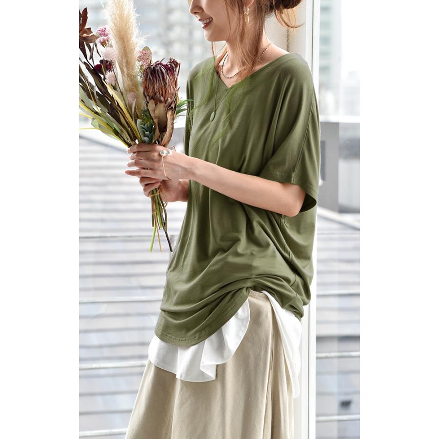 トップス レディース Tシャツ カットソー 半袖 Vネック 無地 シンプル ドルマン | HUG.U | 09