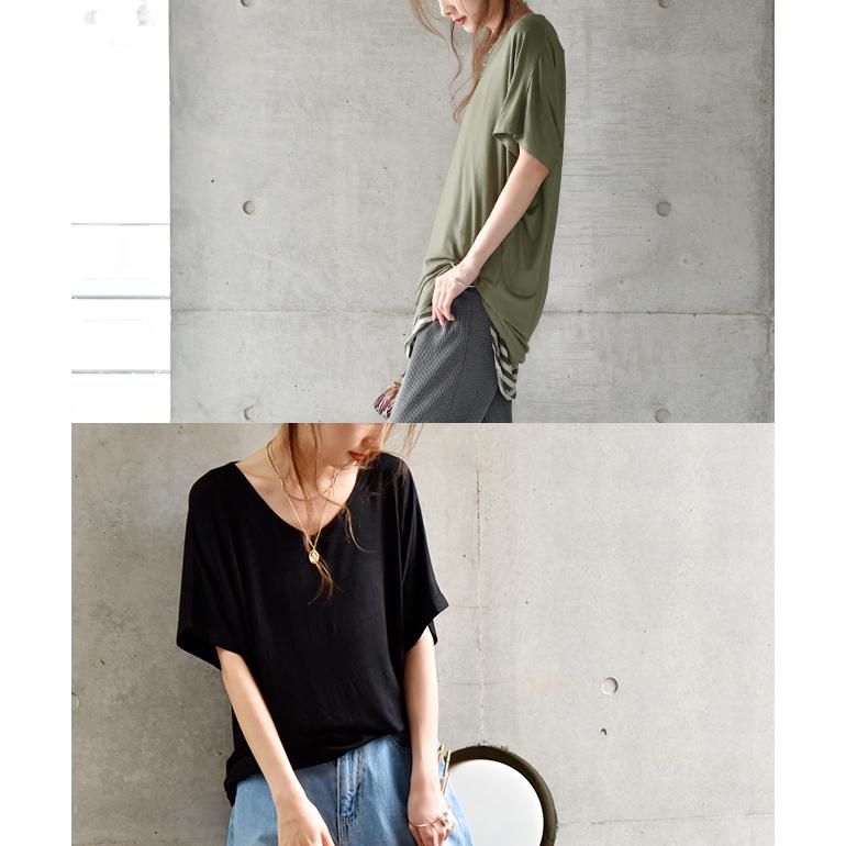トップス レディース Tシャツ カットソー 半袖 Vネック 無地 シンプル ドルマン | HUG.U | 12