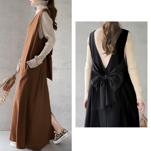ワンピース レディース サロペット マキシワンピース ロングワンピース バックリボン | HUG.U | 23